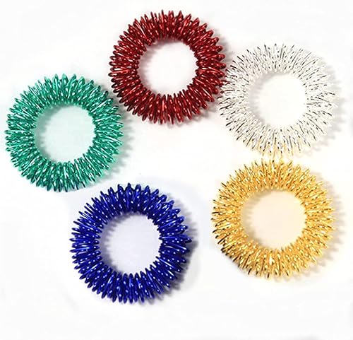 U-K Juego de 5 anillos de masaje para dedos, juego de anillos de acupresión sensoriales espinosos, juguetes para adolescentes y adultos, color