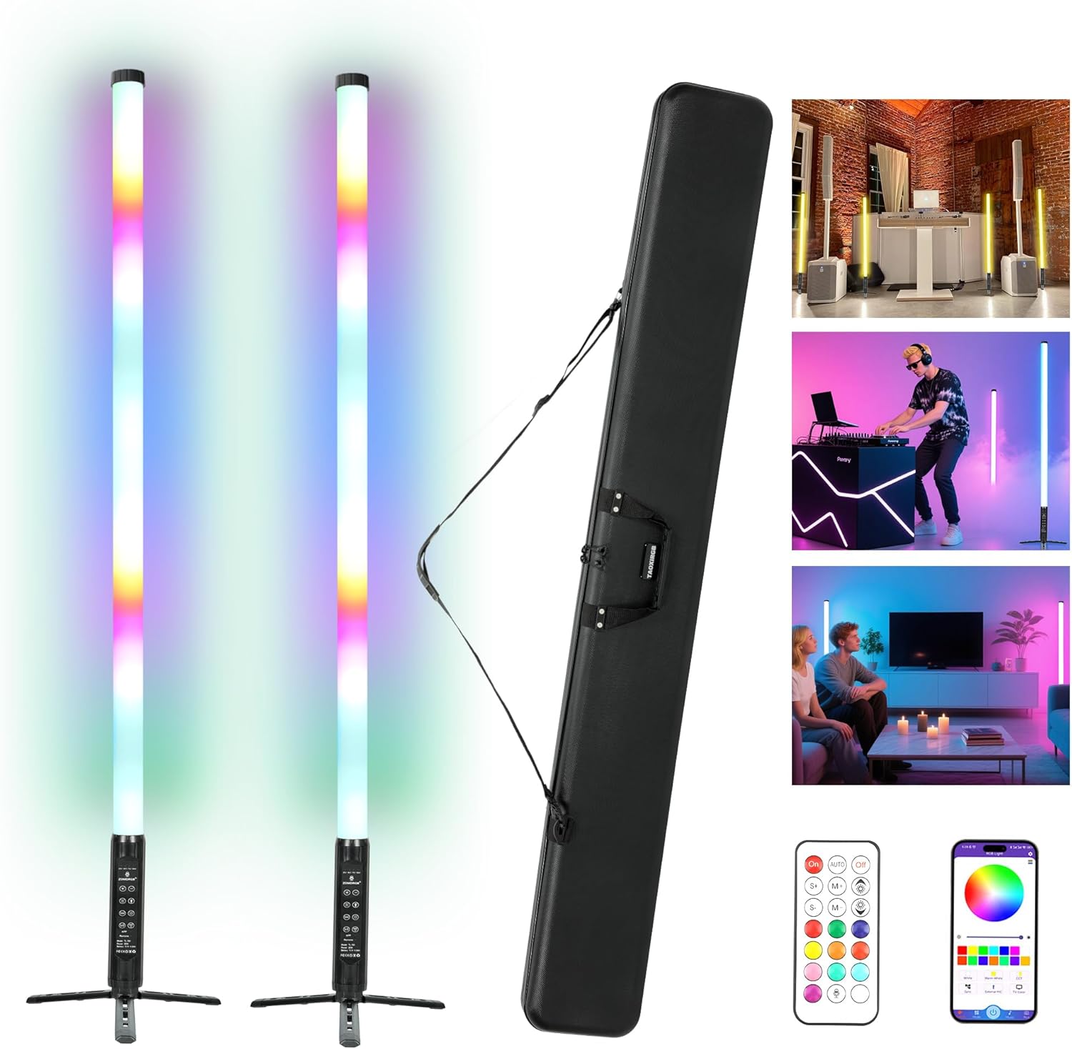 2 Pack 360 RGBW Tube Light Bar Rechargeable D40 5ft DJ Lights Professional Party Light Sticks for Outdoor Performance Live Stream Wedding Event Lighting