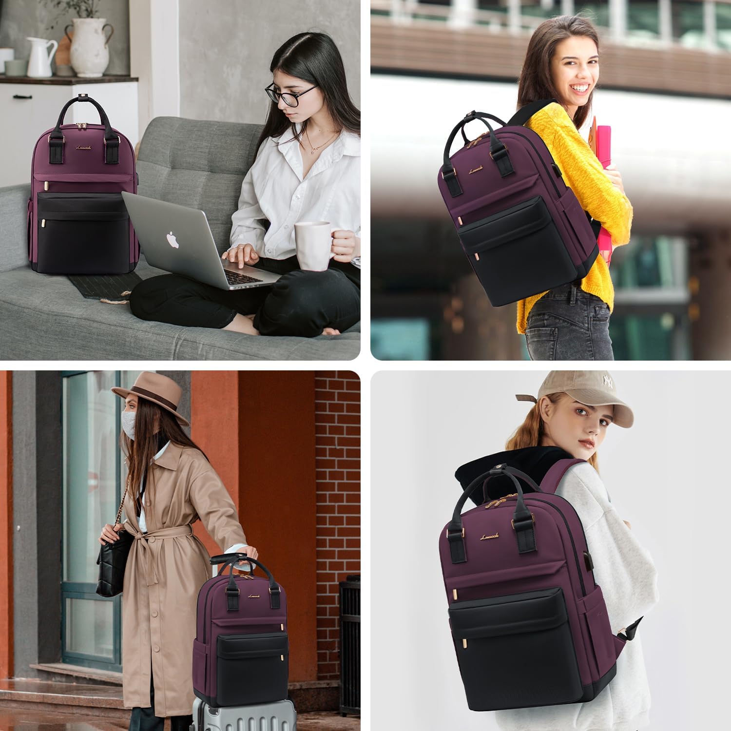 LOVEVOOK Laptop Backpack for Women Men, 17.3 Inch Laptop Bag with USB Port Fashion Waterproof Backpacks Teacher Nurse Stylish Travel Bags Vintage Daypacks for College, Work