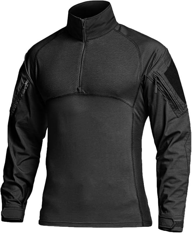 CQR Men's Tactical Combat Shirt, 1/4 Zip Long Sleeve Breathable Military BDU Training Top for Shooting, Hunting, Range Use