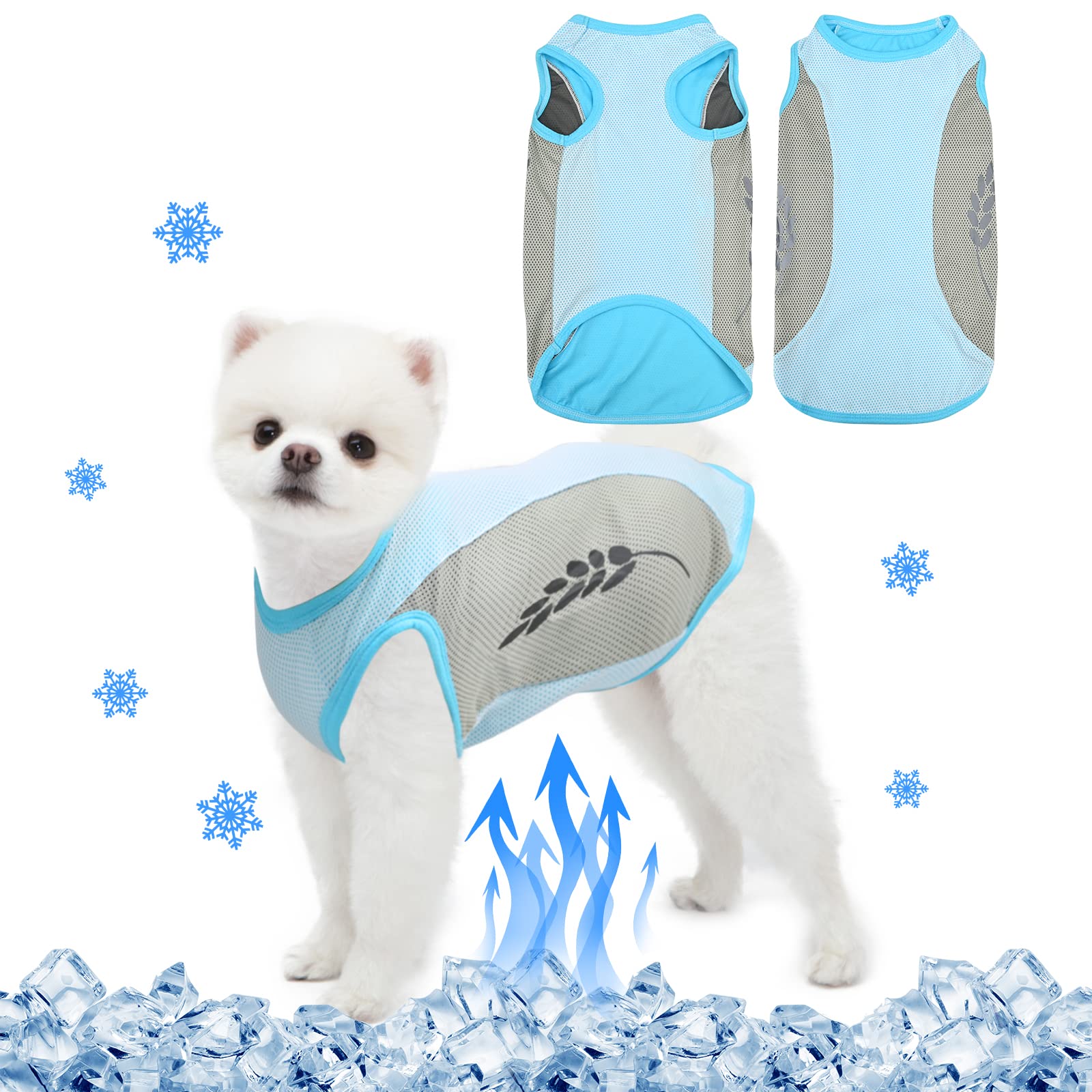 Chaleco Refrescante para Perro,Chaleco de malla transpirable para perro,Ropa transpirable de verano para cachorros con tira reflectante,Ligero perro camisetas para perros pequeños y medianos (M, Azul)