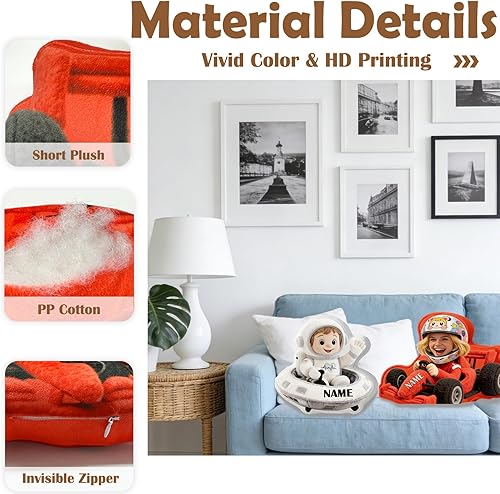 Miniatura 5 de Almohadas personalizadas con imagen, cara y nombre de dibujos animados personalizados en forma de coche, regalos divertidos personalizables para