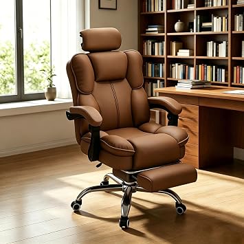 Ergonomic Office Chair, High Back Leather Desk Chair,Office Chair, Mid-Tall Back Leather Office Chair,Premium Padded Seat for Home Office Desk, BrownBrown