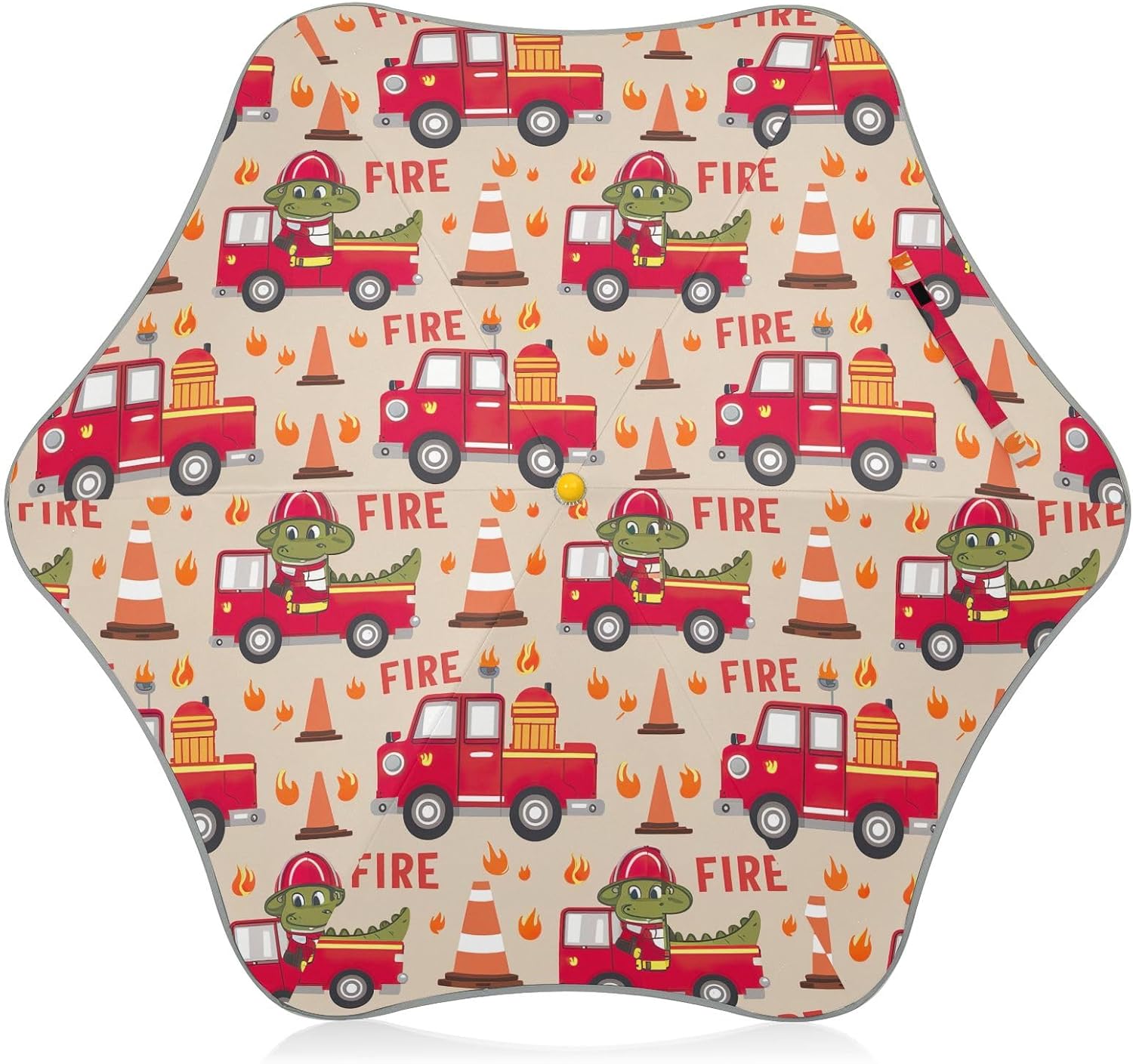 ODAWA Crocodile Fire Trucks Stick Umbrellas for Children with Hook Handle Rounded Corner Rain Umbrellas Age 3-8