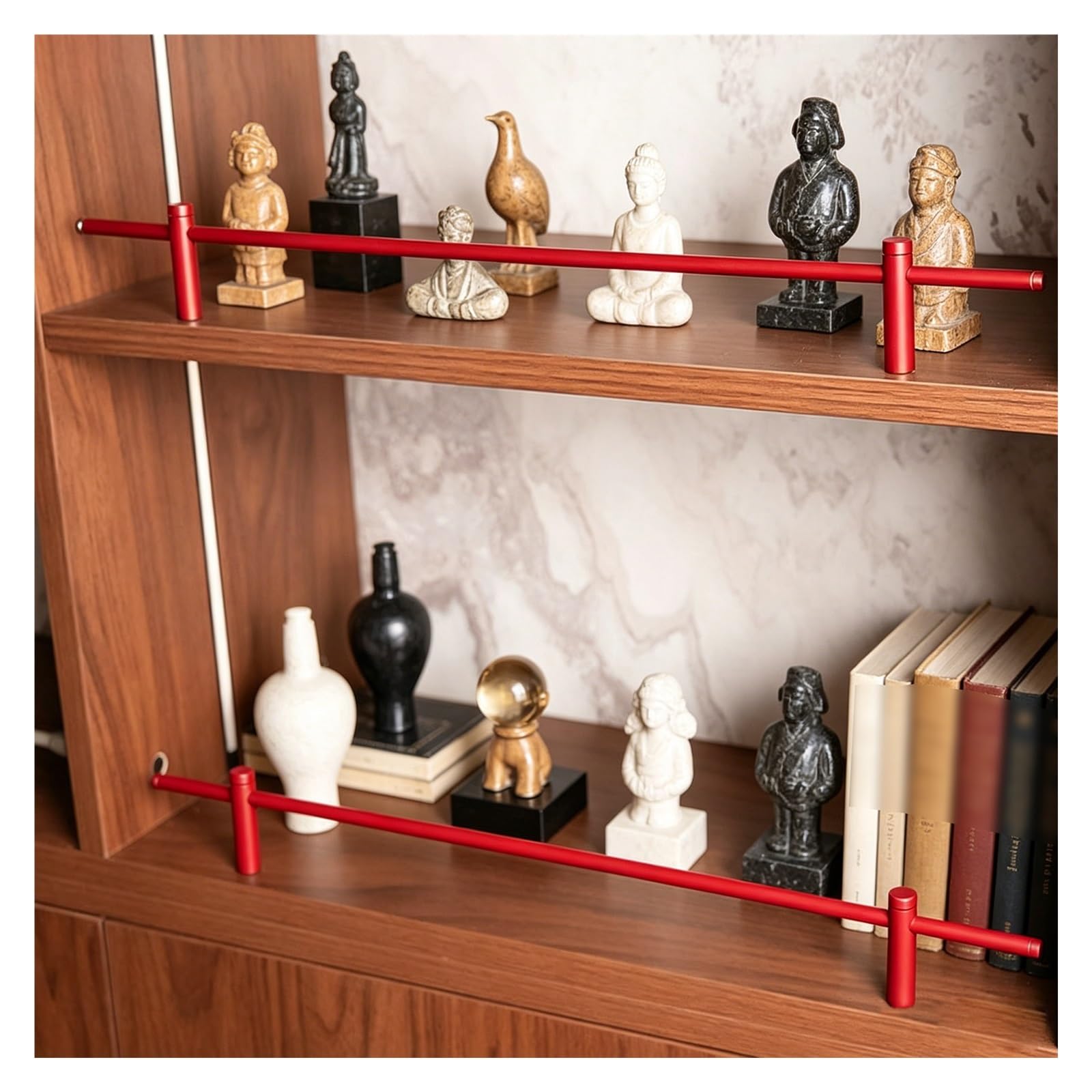 Errulan Red Set Of 3 Long Aluminum Railing For Kitchen Shelves, Anti-Fall Cabinet Metal Guardrail Bars For Shoe Racks/Bookshelf, Minimalist Gallery Shelf Rail Kit(,32In/81.3Cm)