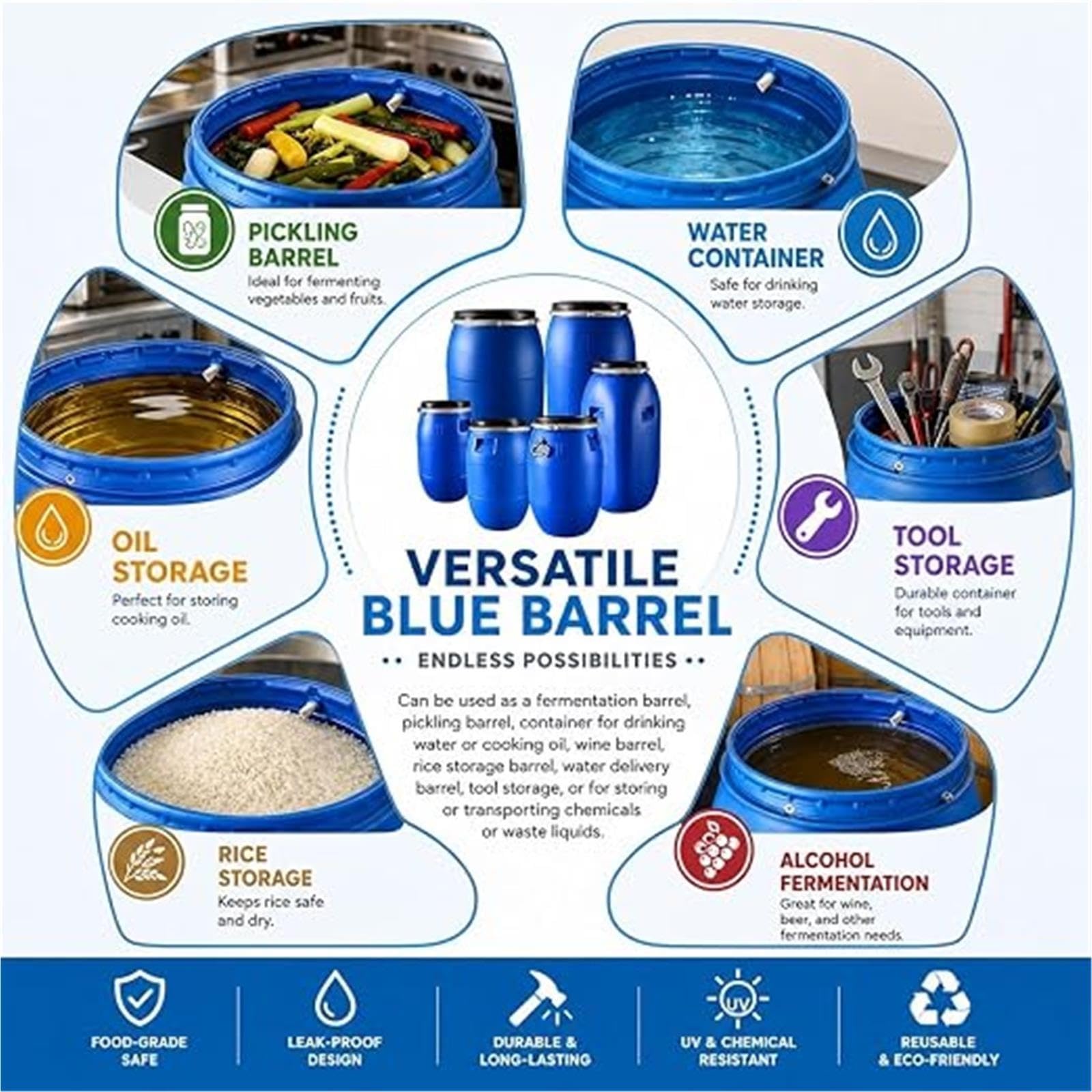 Blaues Kunststofffass Mit Luftdichtem Deckel Und Griffen Wasserspeichertank