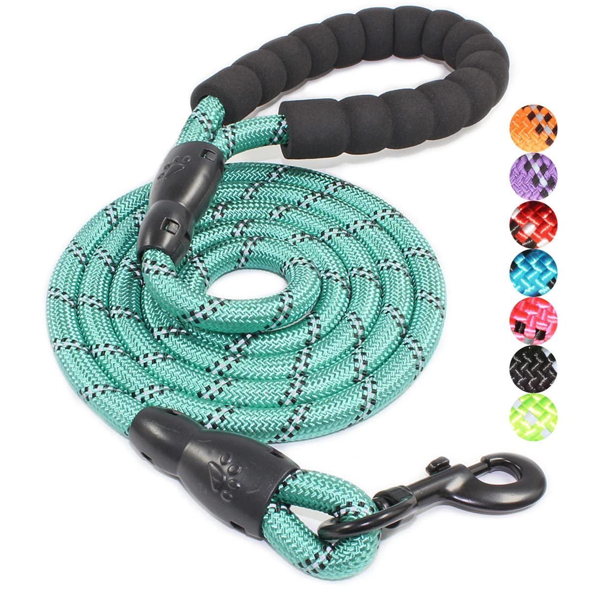 BAAPET 2/4/5/6 FT Strong Dog Leash with Comfortable Padded Handle and Highly Reflective Threads for Small Medium and Large Dogs (5FT-1/2'', Turquoise)