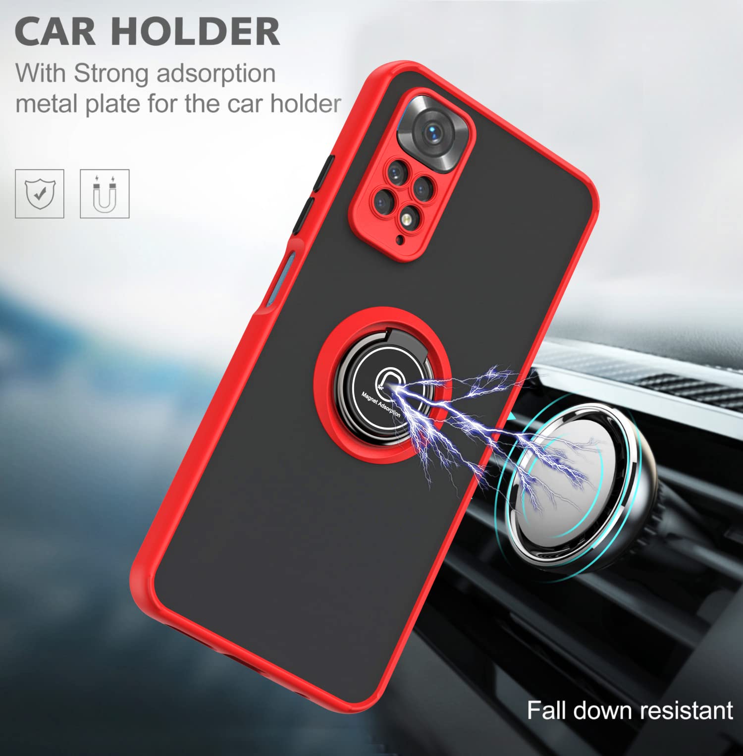 Max Power Digital Cover per Xiaomi Redmi Note 13 5G con Anello, Custodia Supporto Magnetica Rigida Resistente Antiurto Doppio Strato Protettiva Calamita Bumper Case (Xiaomi Redmi Note 13 5G, Nero