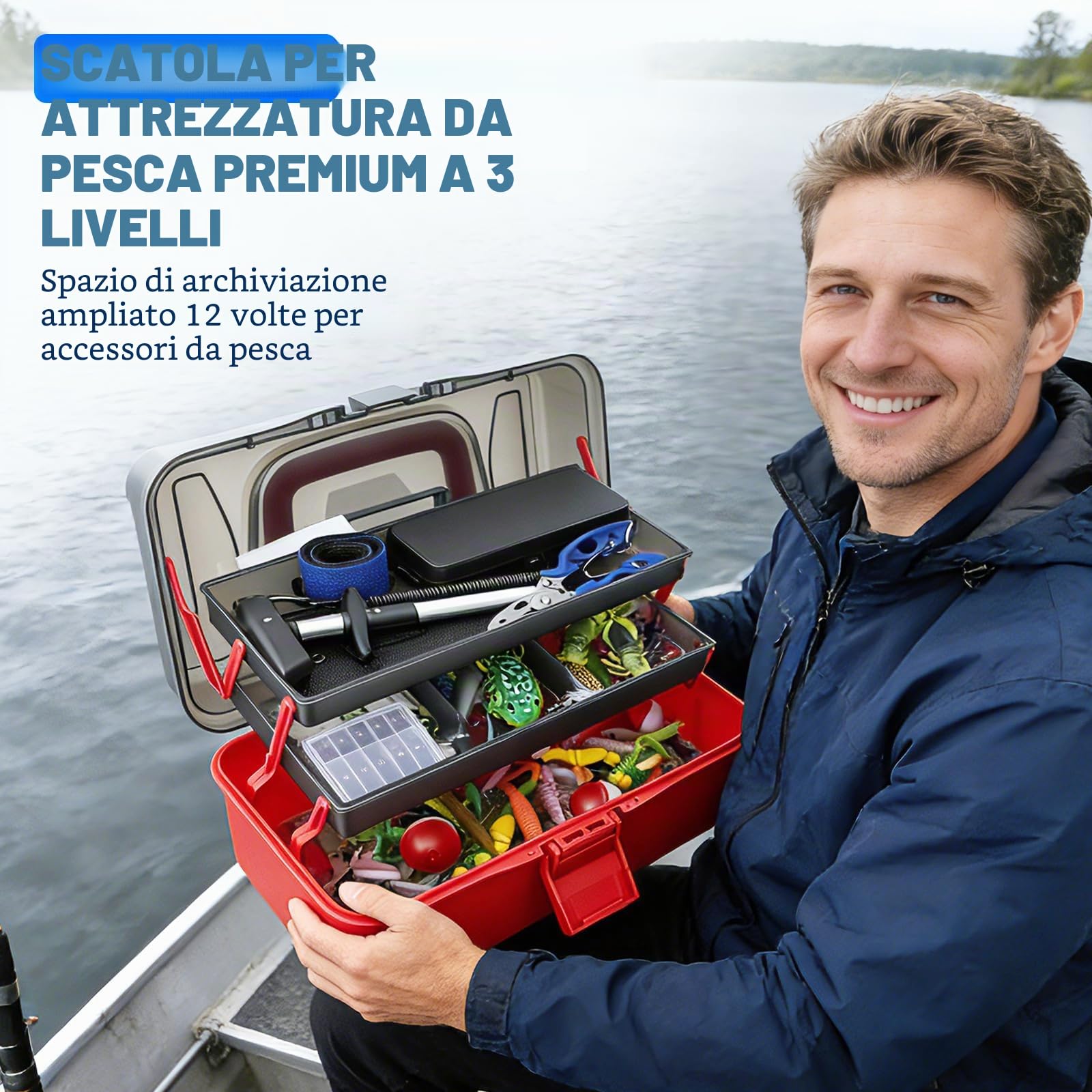 Set di 460 accessori da pesca con scatola per esca, set di esche da pesca e set di attrezzi con clip per labbra, rimuovi ganci, frecce per cucchiai, spinner, jigs, attrezzatura da pesca per bambini