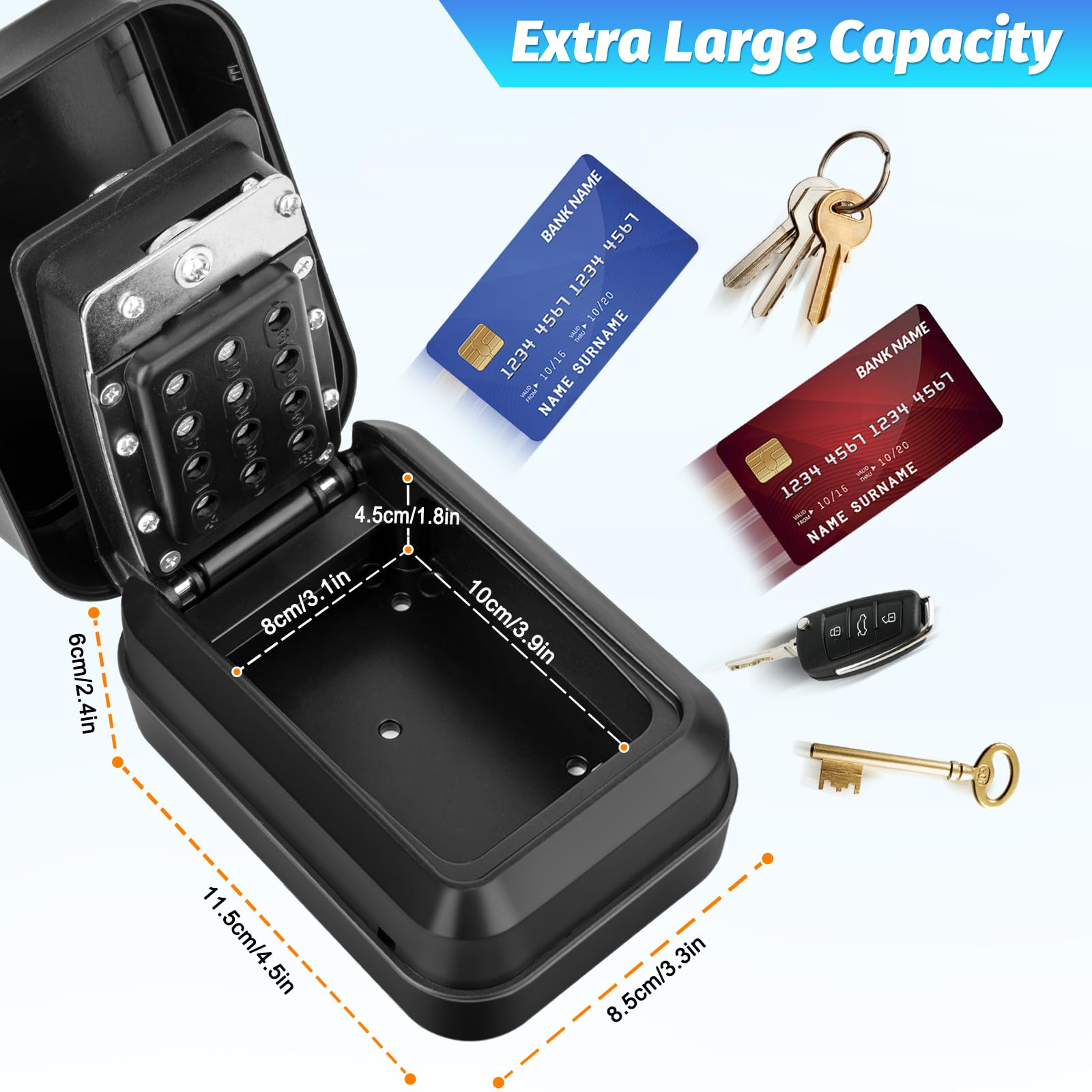 Cajetin Llaves con Codigo Exterior Grande Caja Seguridad para Llaves Pared Caja con Combinación 12 Dígitos Impermeable para Casa, Garaje, Escuela, Oficina