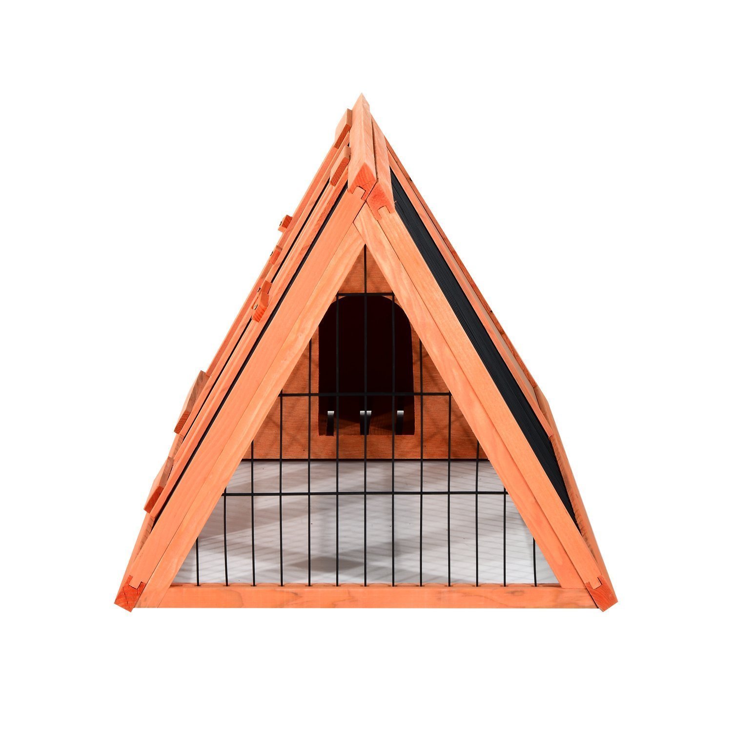 PawHut Jaula Conejo Conejera de Exterior con Buena Ventilación 2 Tablas Protección de Lluvia y Calor del Sol Ligero Madera de Abeto Estable Duradera Metal 118x50x45 cm