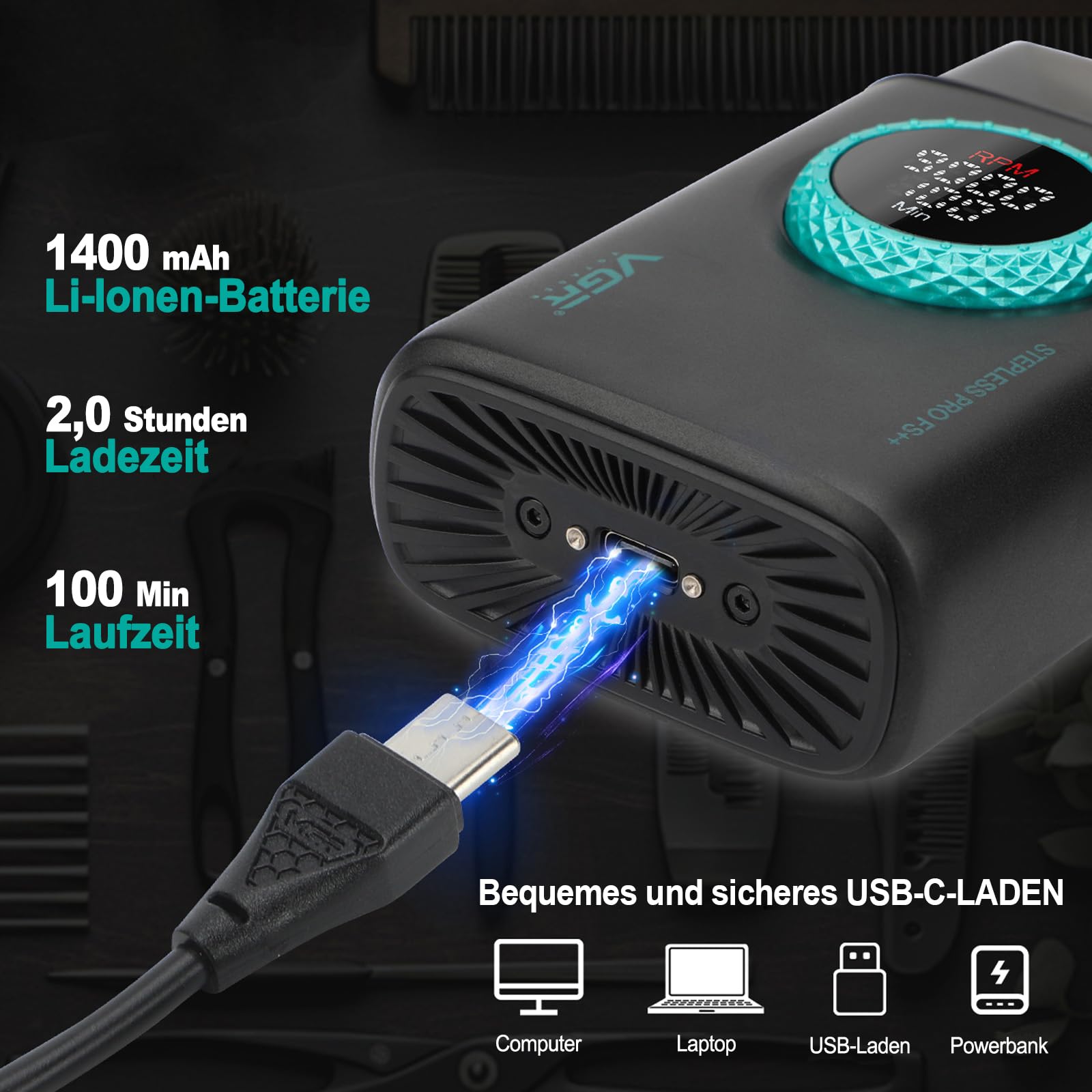 VGR 378 Folienrasierer für Männer, Dreifacher Scherfolie Rasierapparat, Kabelloser Elektrorasierer Rasierer Herren Zero Gap Skin, 9000 U/min, LED-Display (Rot)