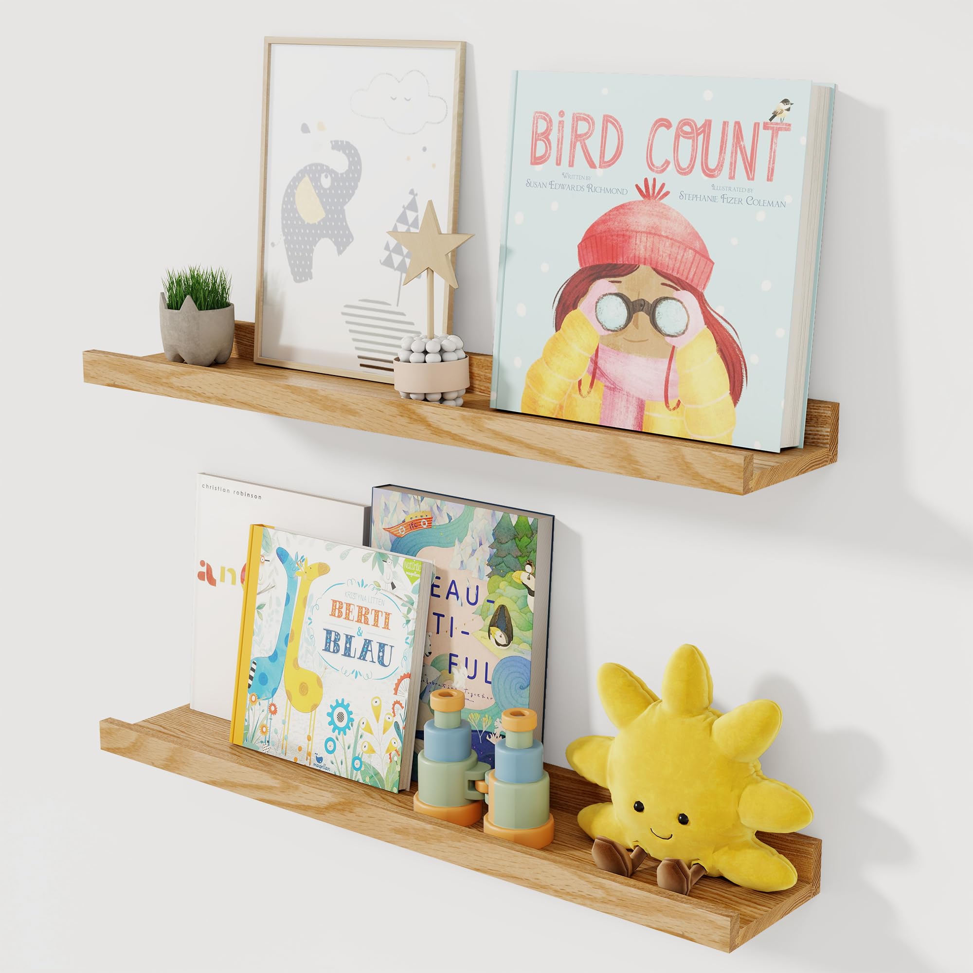 Acovy Solid Ash Wood Picture Ledge Shelf, 24 Inch, Natural, Set of 2 โ image 1