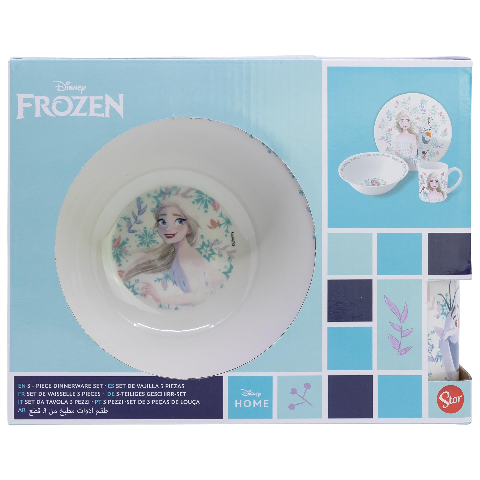 STOR Set Stoviglie Bambini Frozen - Il Regno Di Ghiaccio - Piatto, Ciotola e Tazza in Ceramica - Servizio Completo Confezione Regalo per Bambini