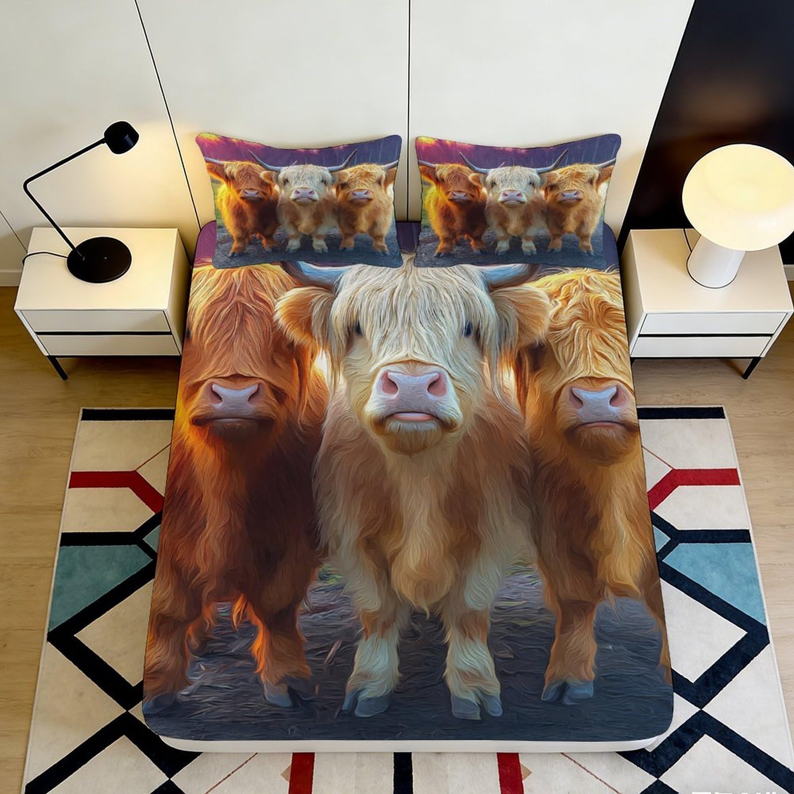 Jqzkxnhpbr Style-7 3D Printed Highland Cow Fitted Sheet Microfiber Soft Anti-Slip Farm Animal Mattress Cover For Bedroom Dorm Decor 90X200x25cm