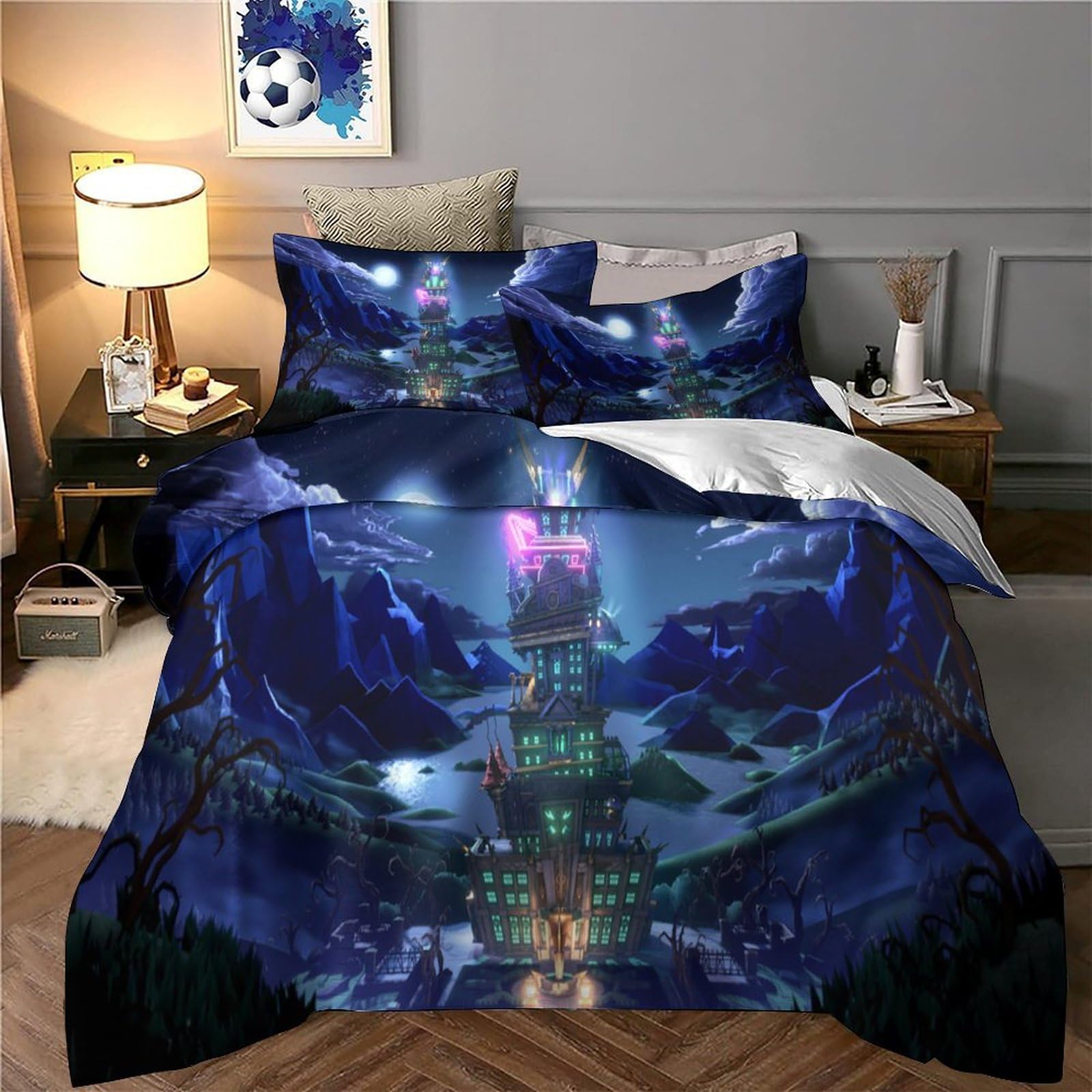 Torre della fantasia Impressione 3D 3 pz coperteletto Arte fantasy notturna fodera per edredone microfibra ipoallergenica antiacari per bambini ragazzi adulti Super king（260x220cm）