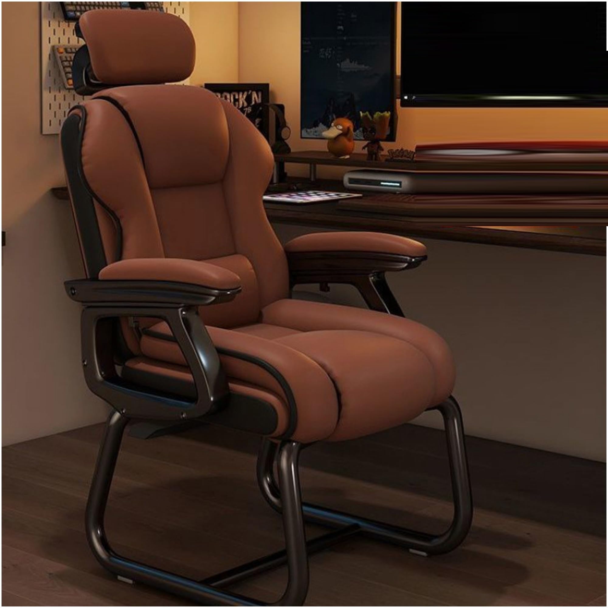Sedia da gioco ergonomica regolabile con poggiatesta confortevole, struttura in acciaio, funzione reclinabile, ideale per lunghe ore di gioco e lavoro, supporto profondo, marrone