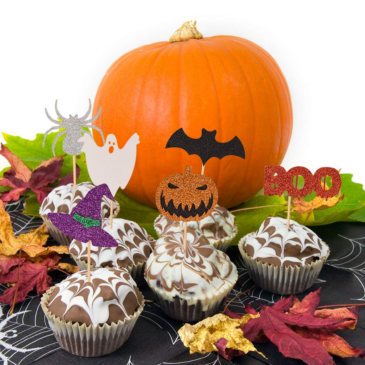 Lot De 24 Décorations D'Halloween à Paillettes Pour Cupcakes, Citrouille, Fantôme, Sorcière, Halloween, Fête Prénatale, Chauve-souris, Halloween, Fête