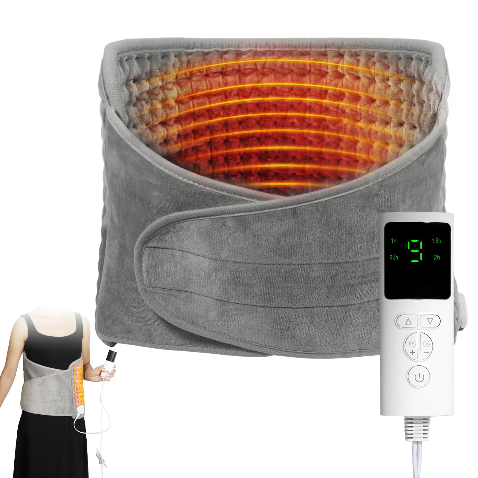 Alfombra eléctrica de 125 x 30 cm, con 9 niveles de temperatura y apagado automático, lavable más tropical para aliviar el dolor lumbar abdominal