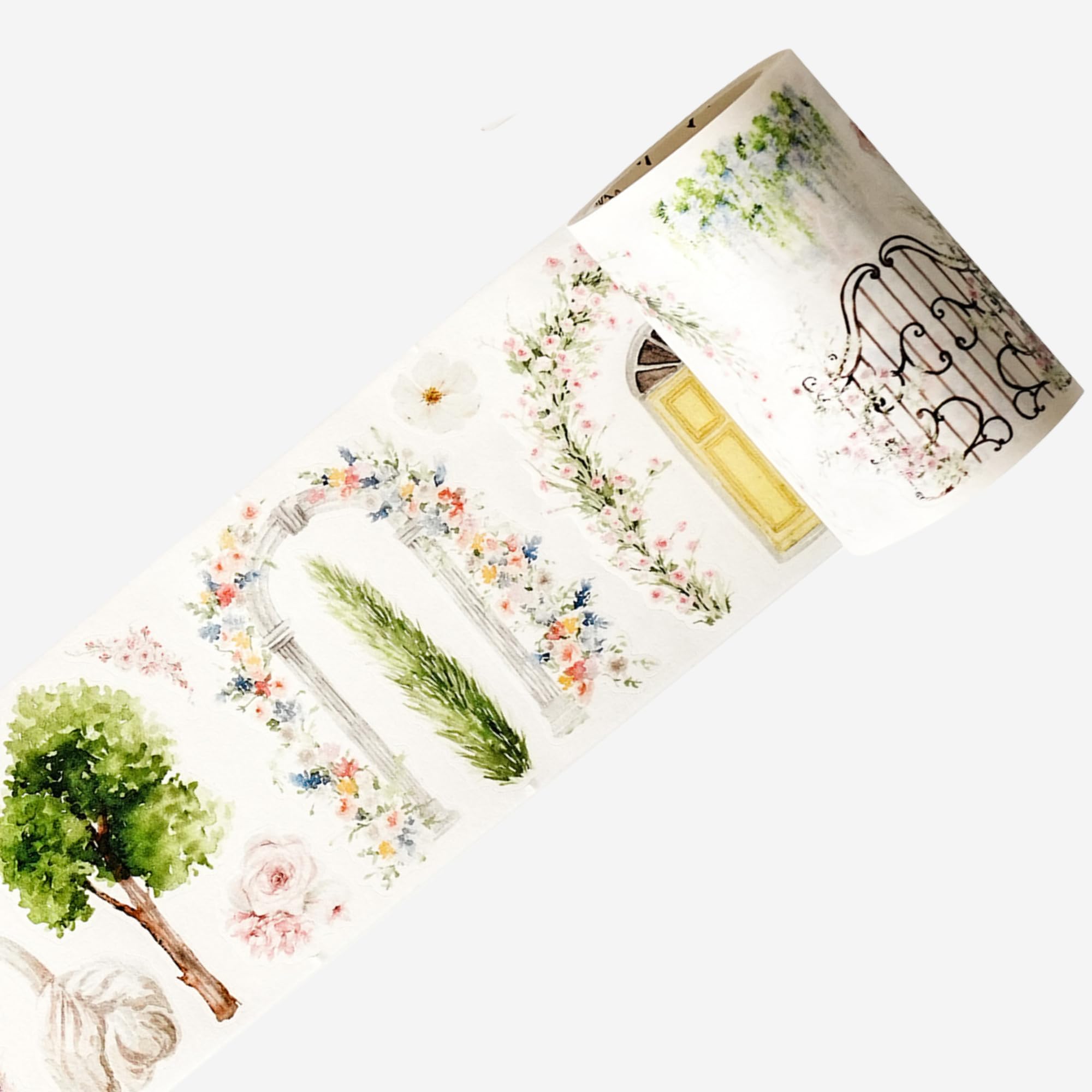 WT Pre-Cut French Courtyard Wide Washi Tape, Single Roll, Romantic European Courtyard Style with Floral Designs, Decorative Washi Paper Tape for Journaling, Scrapbooking, Planner, DIY Crafts