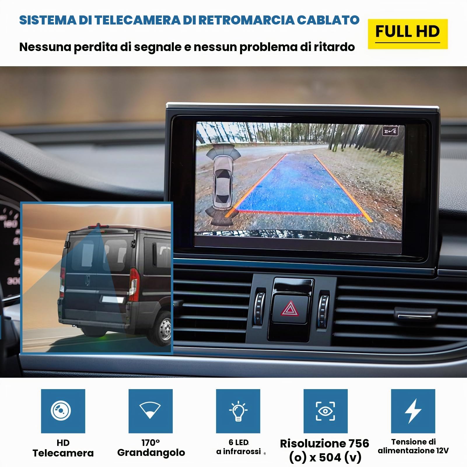 Telecamera per Retromarcia HD per Auto, Telecamera per Retromarcia a 170 ° LED per Visione Notturna Luce Freno Montata Sostituzione Installazione Semplice per Boxer Ducato Jumper 2006-2015