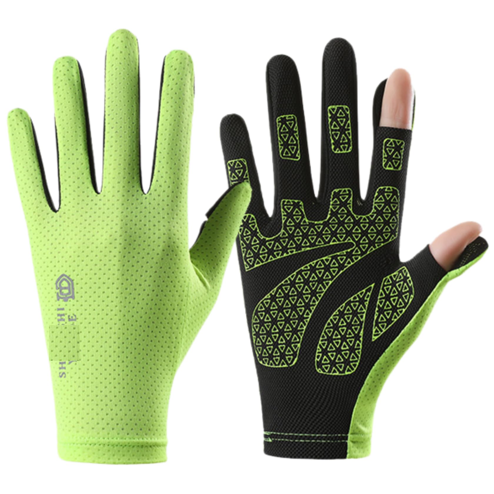 YISENJEE Womens Sun Protection Gloves Women'S Summer Outdoor Thin Fishing Cycling Open Finger Driving Non-Slip Two-Finger Sun Protection Men'S Green