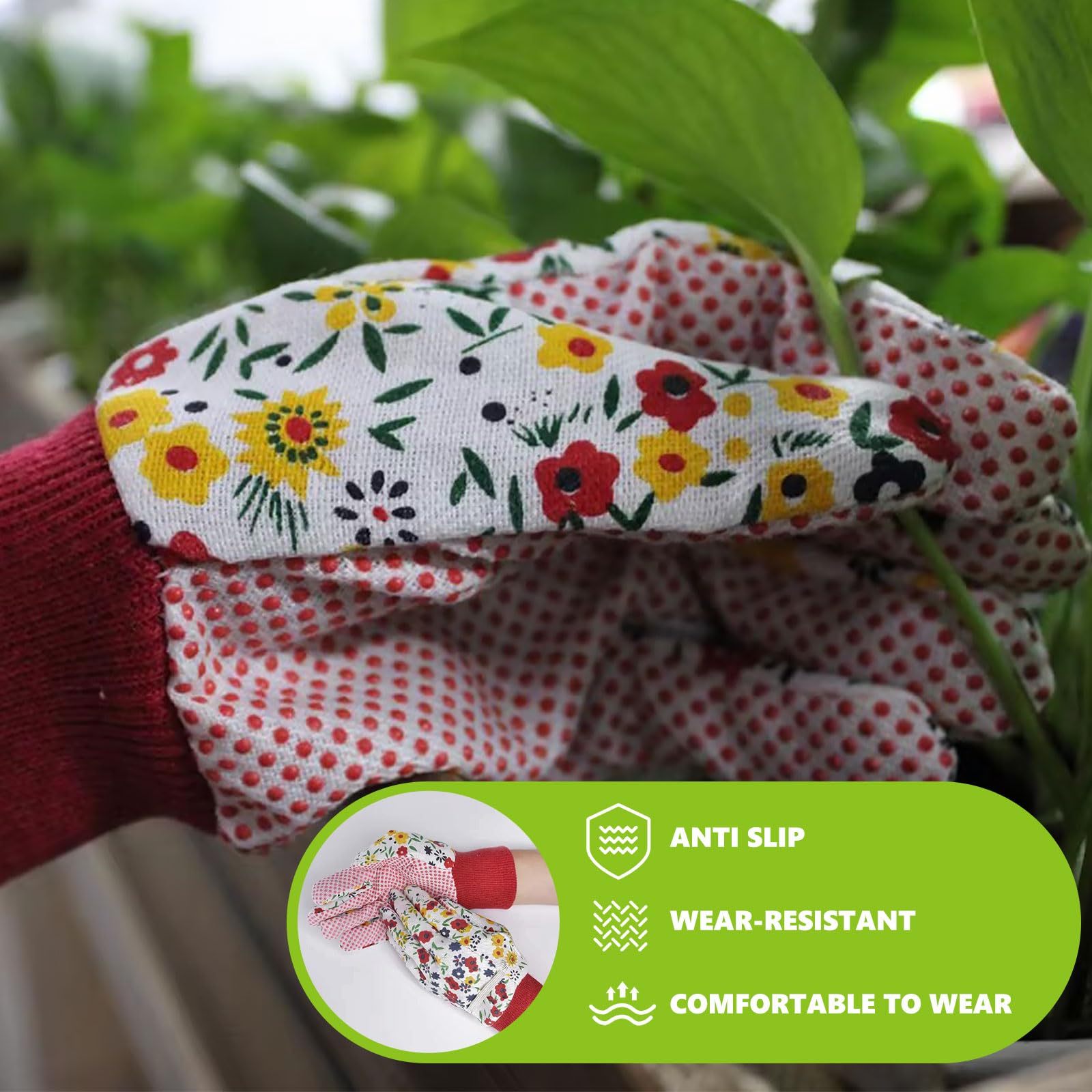 TNSOYCA 3 works Gardening Gloves for Women Kids Safety Work Gloves with Elastic Cuffs and Non-Slip PVC Dots for Yard Farm - Image 3
