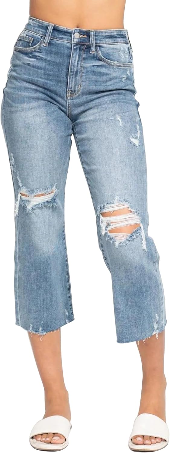 Judy Blue Women's High Waist Destroy Wide Leg Crop Jeans