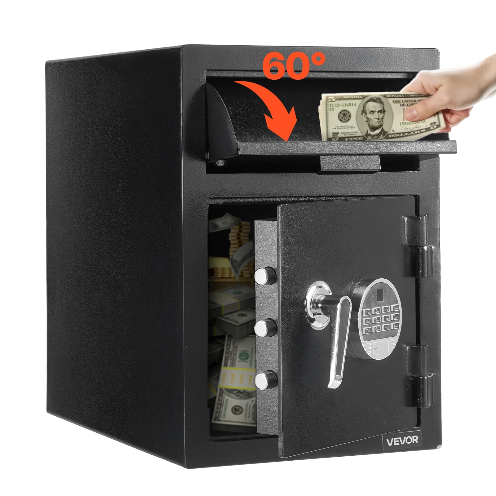 VEVOR Coffre-​For de Dépôt Grande Capacité de 34 L, Coffre-​Fort de Sécurité Électronique 2 Niveaux, avec Fente Frontale, Clavier Numérique et Clés de Rechange, pour Espèces, Bijoux, Documents, Noir