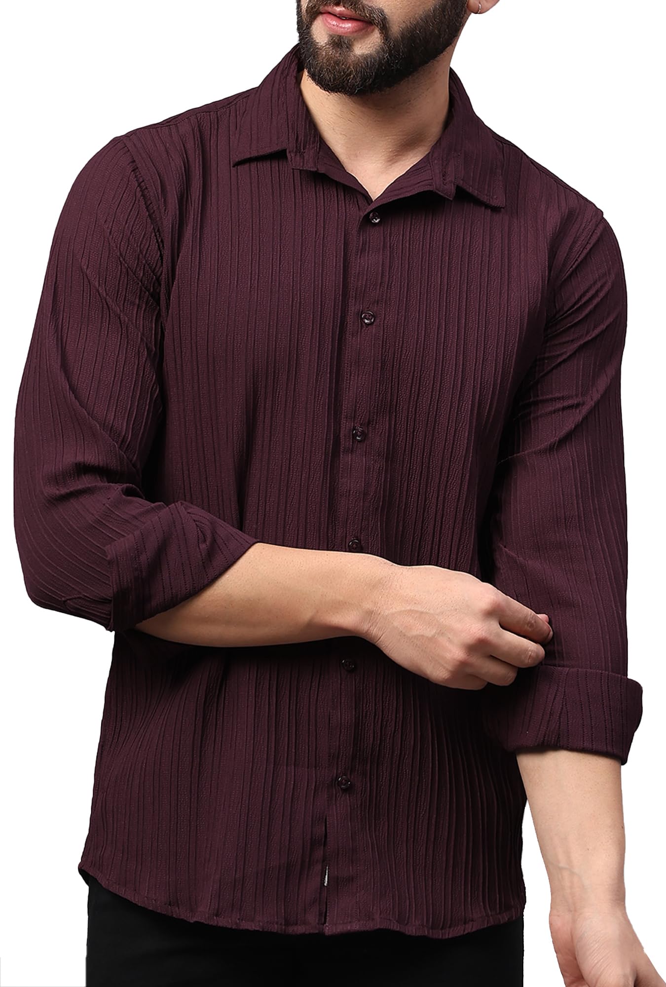 FILO HEVIS Men’s Smart Casual Button Down Popcorn Shirt, Stylish Long Sleeve Linen Fashion Textured Beach and Business C