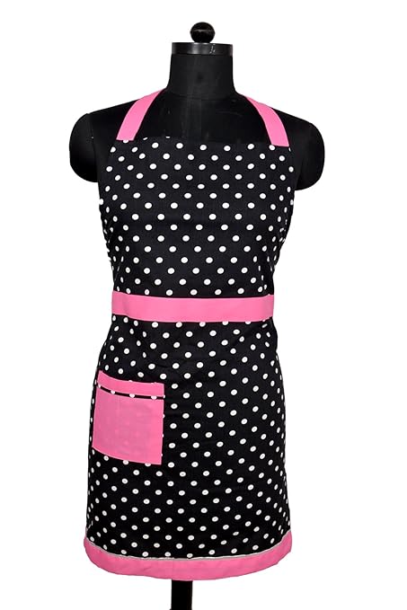 Switchon Polka Prints Free Size Waterproof Cotton Apron,Pink,23 In, Proudly Made in India