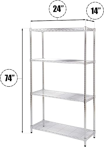 Miniatura 2 de Kit de estantería de alambre cromado de 4 niveles de 14 pulgadas de profundidad x 24 pulgadas de ancho x 74 pulgadas de alto  Unidad de estante de