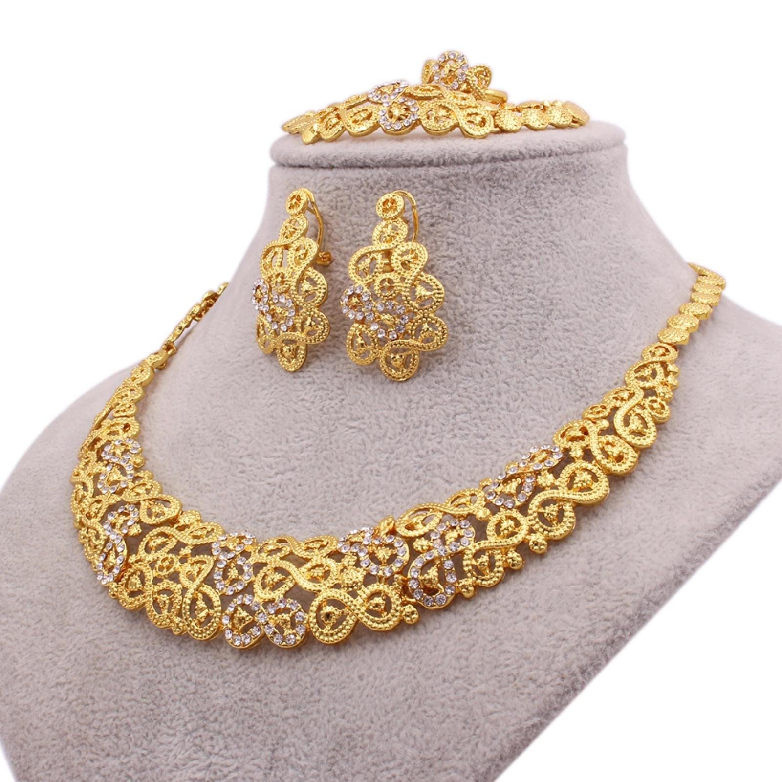 Collana Set Placcata Oro Per Sposa Da Festa Bollywood Indiana SRL28 - Foto 12