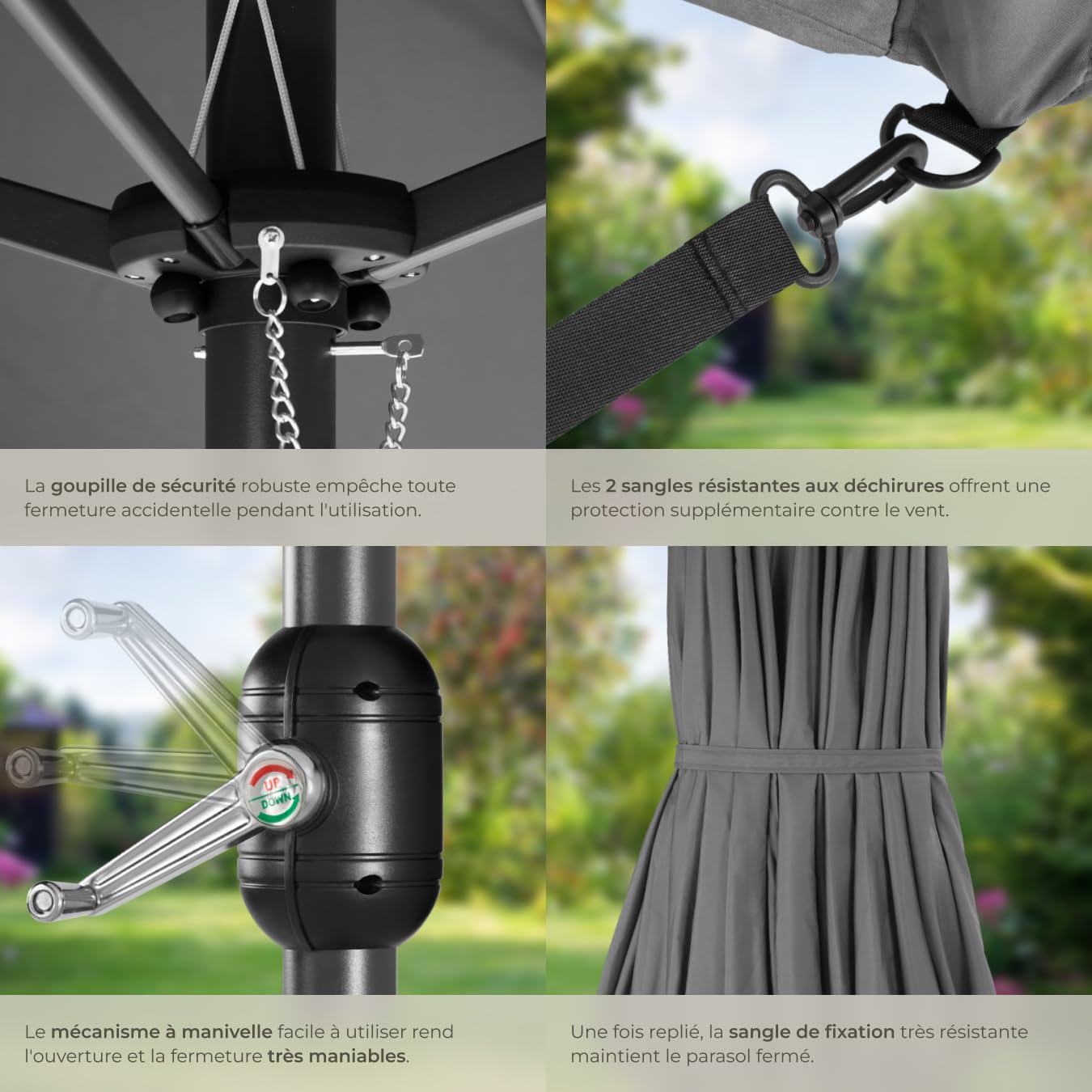 tectake® Parasol de Jardin Exterieur Parasol Double Rectangulaire à manivelle Cadre en Aluminium avec 1 Mât 460 x 270 x 241 cm, Protection UV 50+, Résistant au vent, pour Salon de jardin