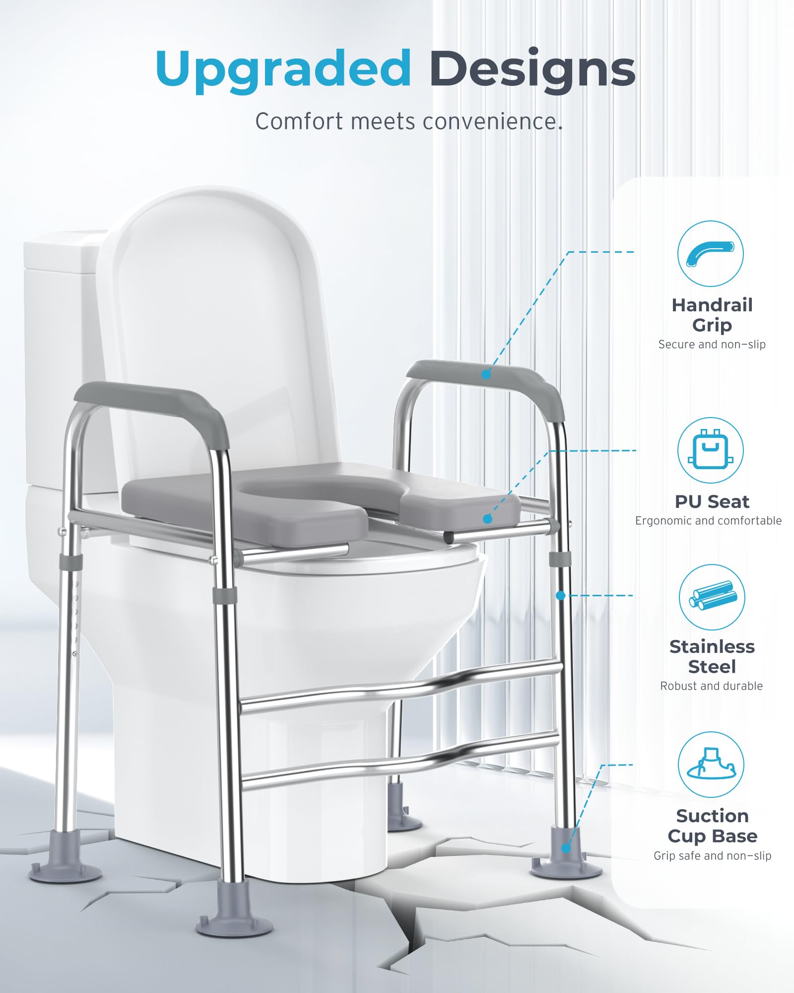 Tavoletta rialzata per WC, con maniglie, alzata per WC con altezza regolabile, telaio di assistenza di sicurezza per il bagno per anziani, post-operatorio, disabili, adatto a qualsiasi WC,