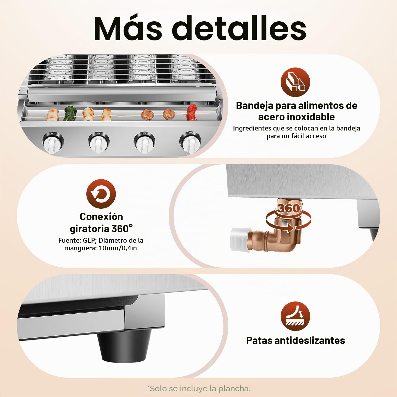 MINRS Asador de Gas de 4 Fuegos con Parrilla Extraíble y Depósito de Aceite Extraíble, LPG, Barbacoa de Mesa para Camping y Balcón
