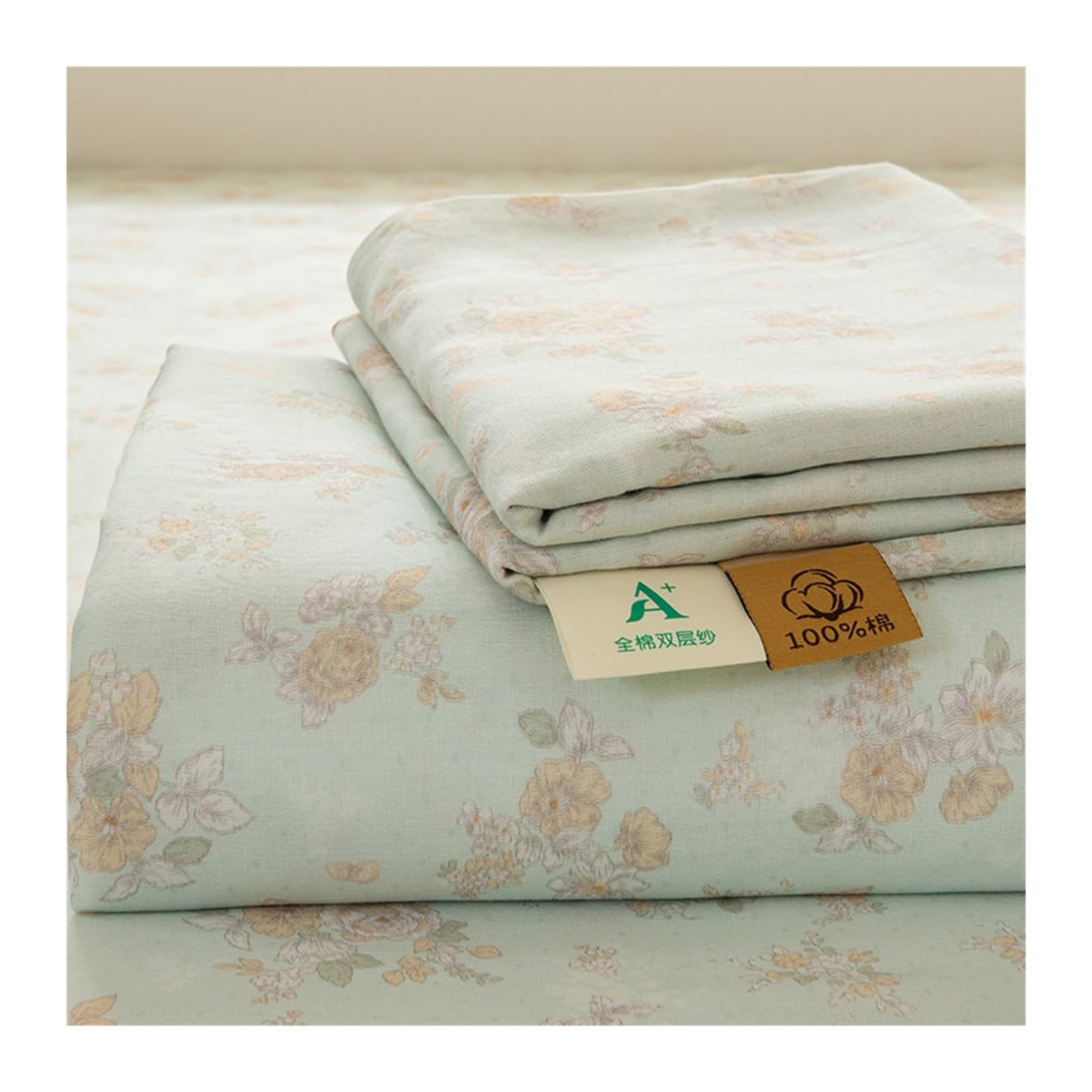 Bettlaken Betttuch Laken Ohne Gummizug 100% Baumwoll Double Gaze Flaches Laken 120/160/200x230cm 245x250/270cm atmungsaktives Sommer Flachbettlaken(Flower B,245x270cm)