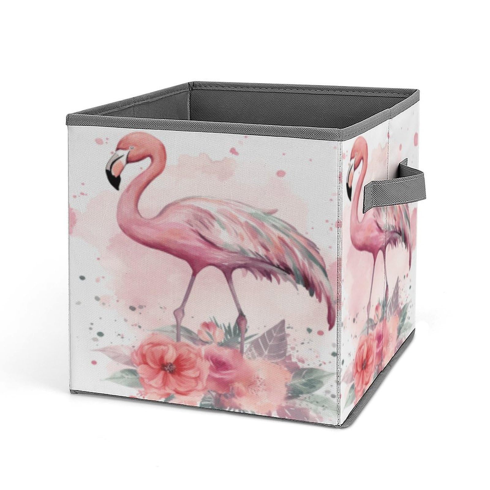 VstaDank Vintage Boho Flamingo Florals Storage Bin Collapsible Storage Cubes Organizer Oxford Cloth Storage Box with Dual Handles Large Stackable Closet Storage Bins for Sheets Hat Sweater