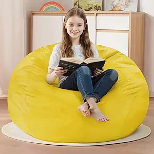 Homguava 2FT Bean Bag Chair: 2' Bean Bags with Memory Foam Filled,Comfy Beanbag Chairs Round Bean Bag Sofa with Dutch Velvet Cover-Yellow