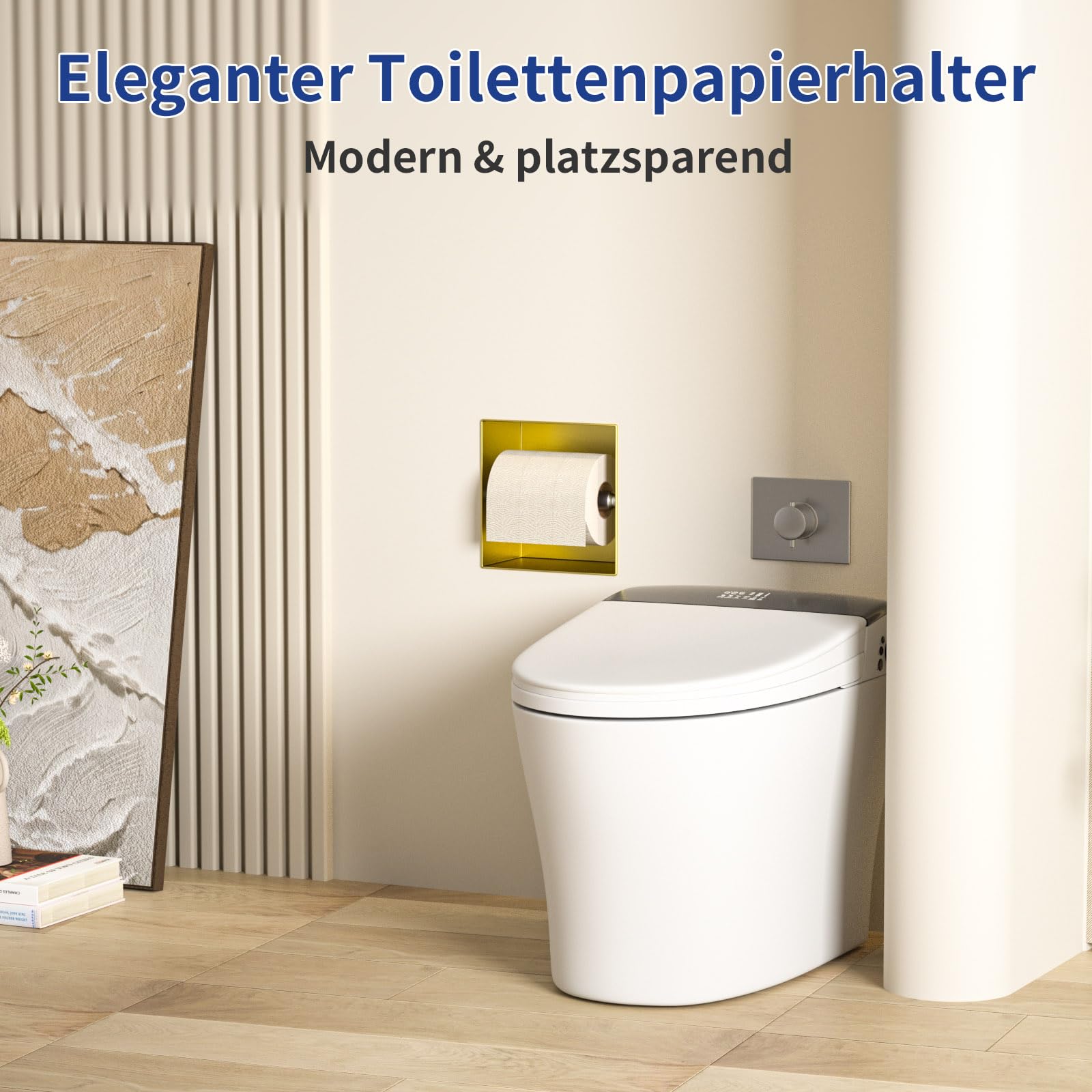 Unterputz Toilettenpapierhalter Edelstahl, WC Toilettenpapierhalter für das Badezimmer Halterung, 14.5×14.5×8.7cm, Klopapierhalter für die Renovierung und den Ausbau des Badezimmers,Golden