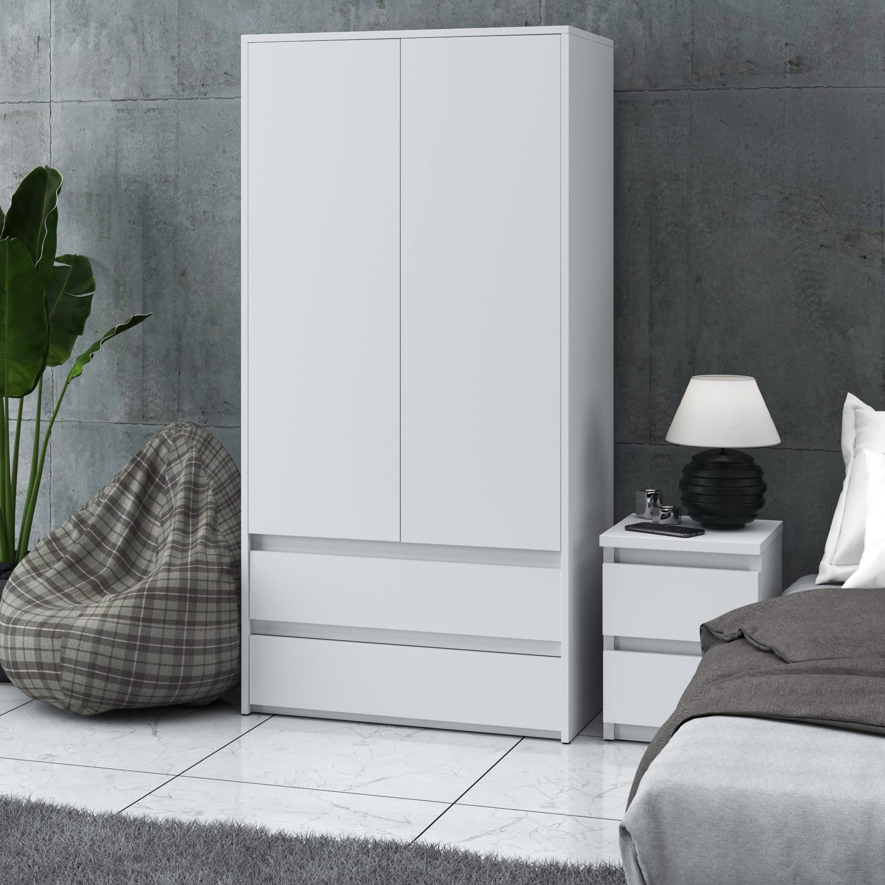 MRBLS_HOME Nachttisch 2er Set Nachtschrank Nachtkommode Modern Möbel mit Schubladen Kommode Holz Schubladenschrank für Ihr Schlafzimmer (Weiß Matt) – 30 x 43 x 32,5 cm (B/H/T)