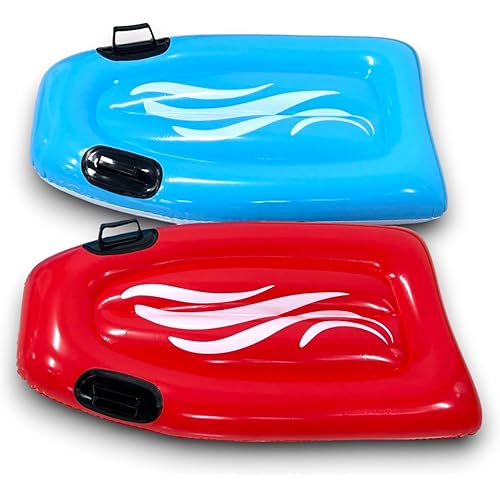 2 Pack Inflatable Boogie Boards for Beach - Kids Inflatable Surfboard with Handles, Body Surf Floating Pool Float for Beach & Pool Floats by 4E's Novelty