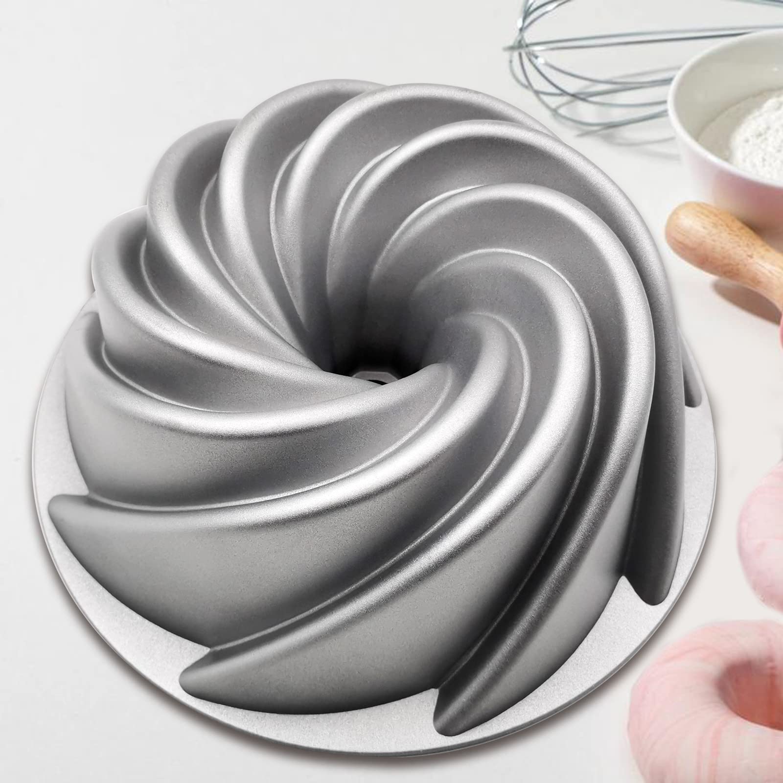 Charlotte Cake Mold, 8 Inch Cake Pan Aluminium Kitchen Accessories Decoration Christmas Wedding Valentine’s 3D Charlotte Cake Pan (Swirl Shape)