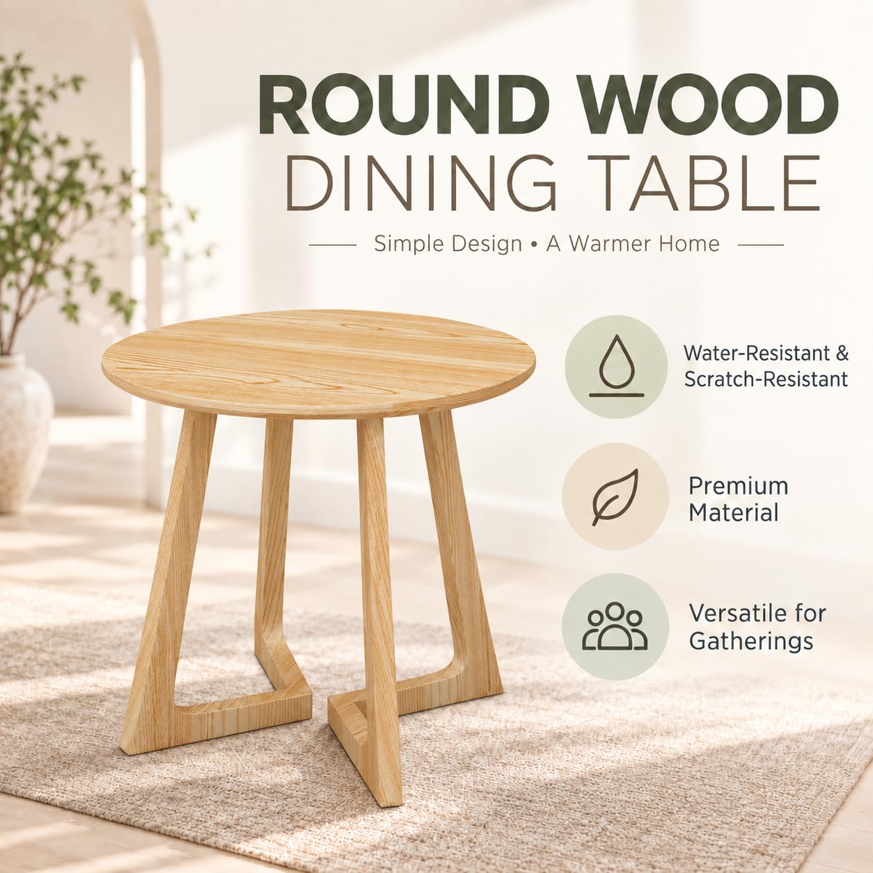 Table Ronde en Bois Massif,Petite Table à Manger Moderne du Milieu siècle