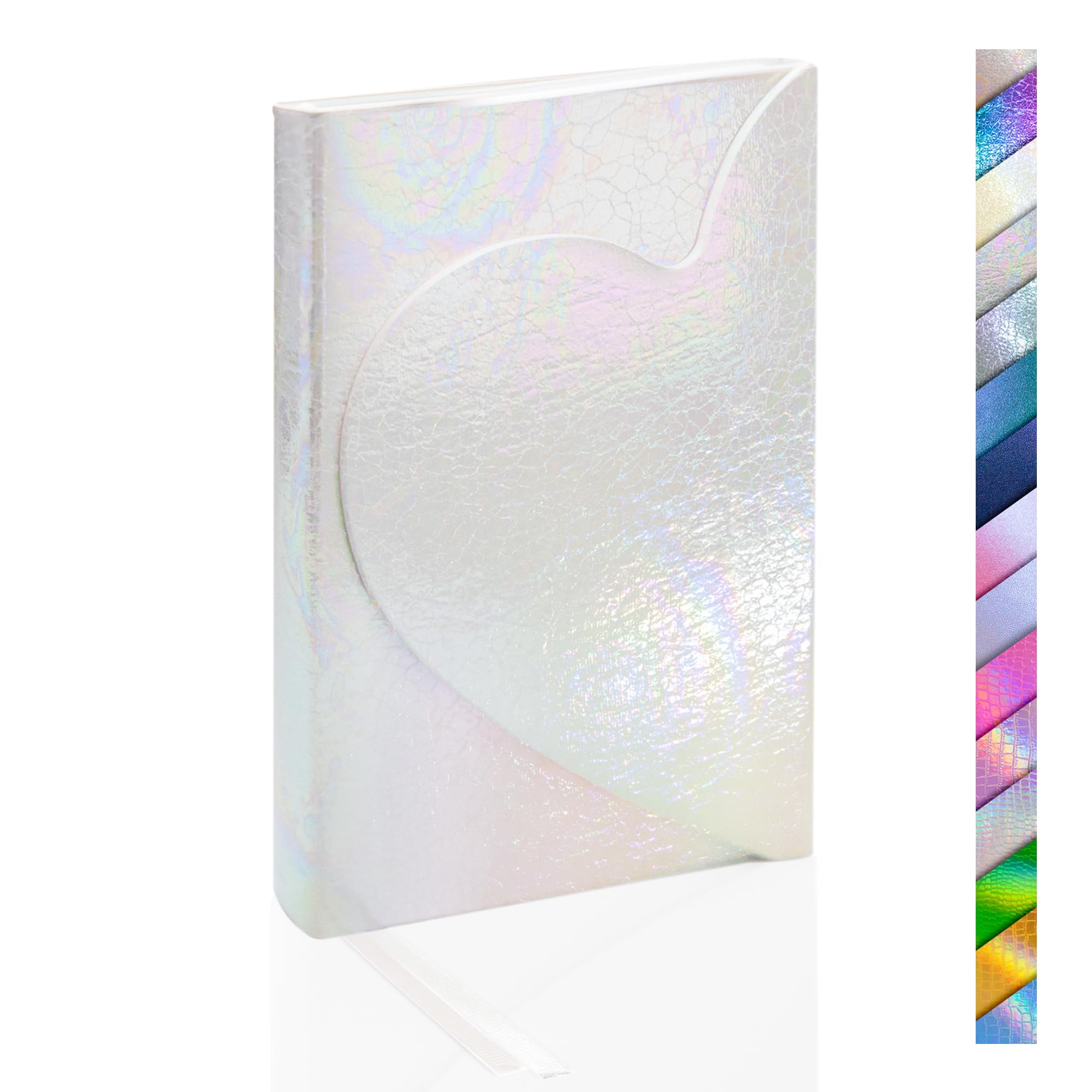 Navkejon Rainbow PU Hardcover Journal, Magnetic Heart Flap Irregular Holographic Craked Grain Leather Notebook Love Diary 8mm Lined Pages with
