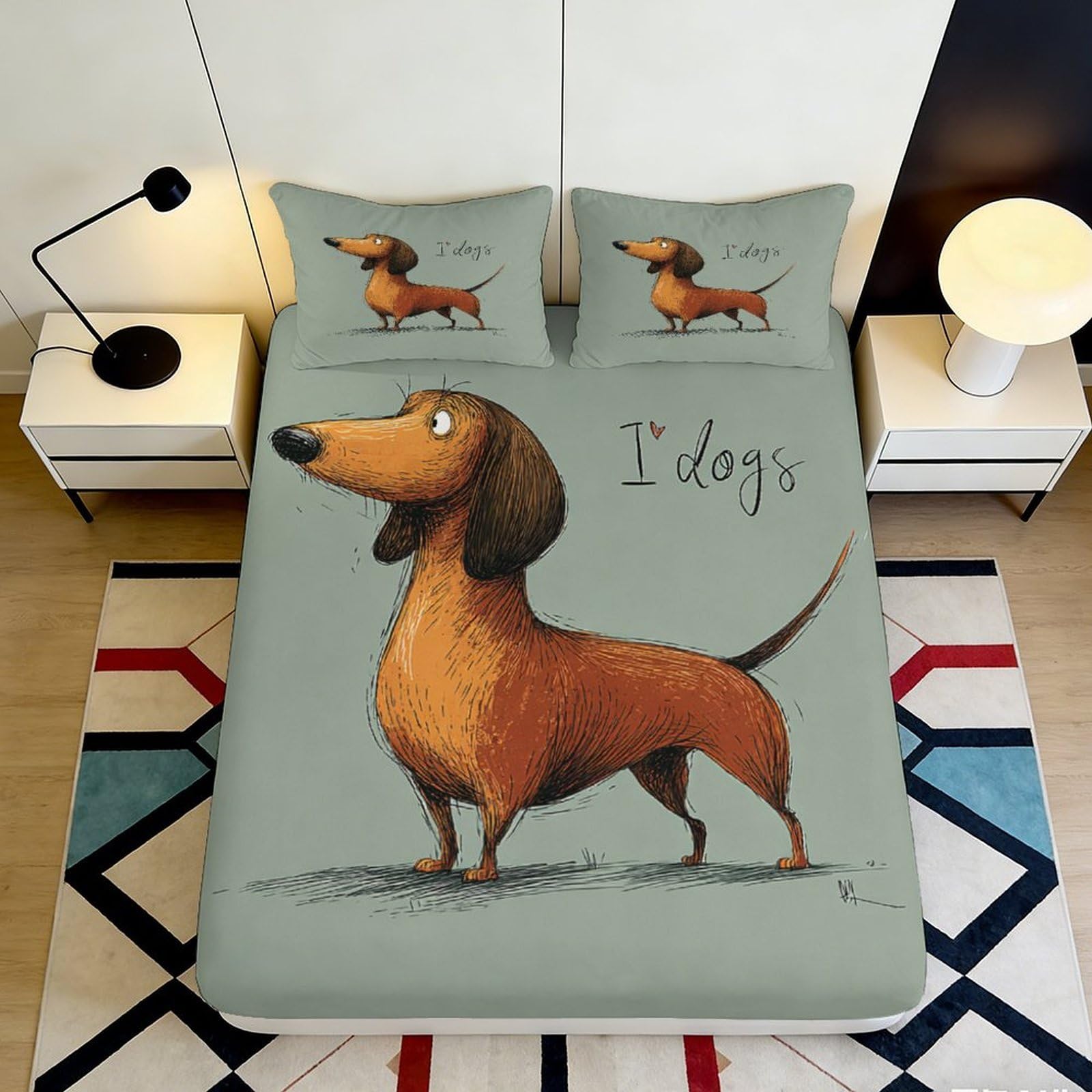 3D Printed Sausage Dog Pattern Fitted Sheet Microfiber Non-Slip Deep Pocket Bedroom Bedding Sausage Dog Mattress Fitted Cover Full Wrap Washable for Adults Teens 90x200x25cm