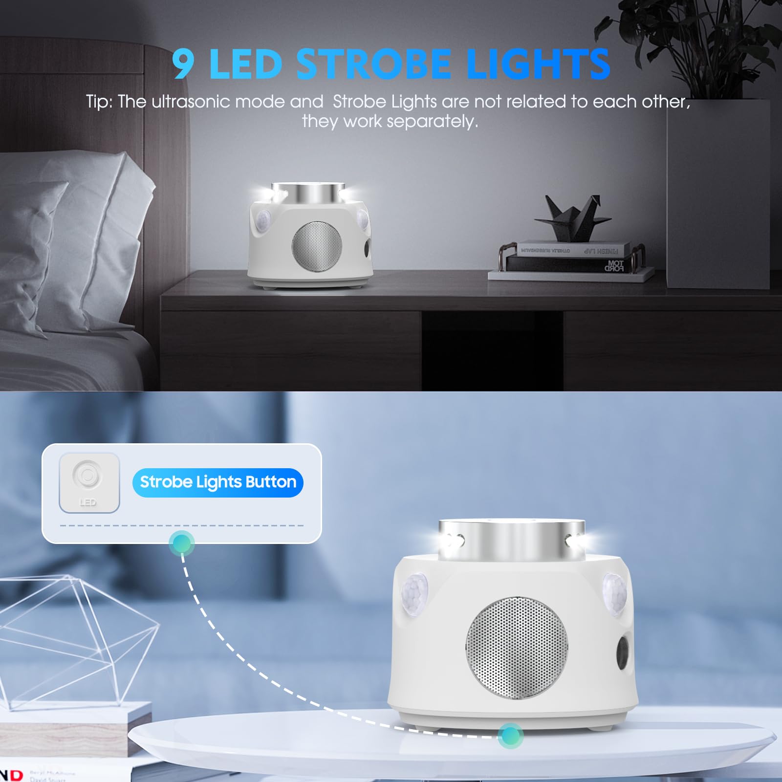 Répulsif Ultrasons Anti Souris Et Rats - 3 Émetteurs, 3 Modes, 9 Lumières Stroboscopiques - Portée 300 M² - Pour Maison, Jardin, Garage
