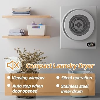 Portable Dryer 1.5 cu. ft., 850W Powerful Clothes Dryer Compact Electric Dryer with Stainless Steel Tub, Electric Machine for Small Space, Apartments, Hostels, RVs - White