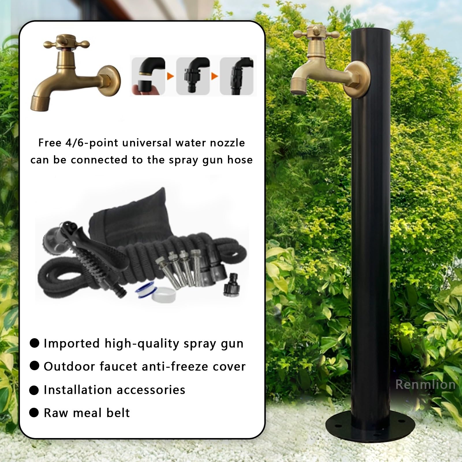 Rubinetto dell'acqua da giardino con supporto per tubo autoportante per irrigazione esterna e irrigazione