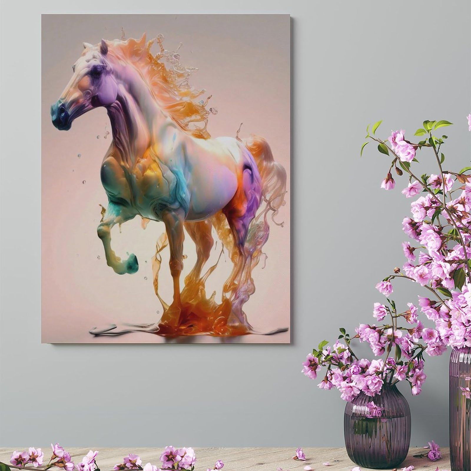 Amazon.co.jp: 絵画 色のついた馬インテリア 絵画 動物の絵 水彩馬